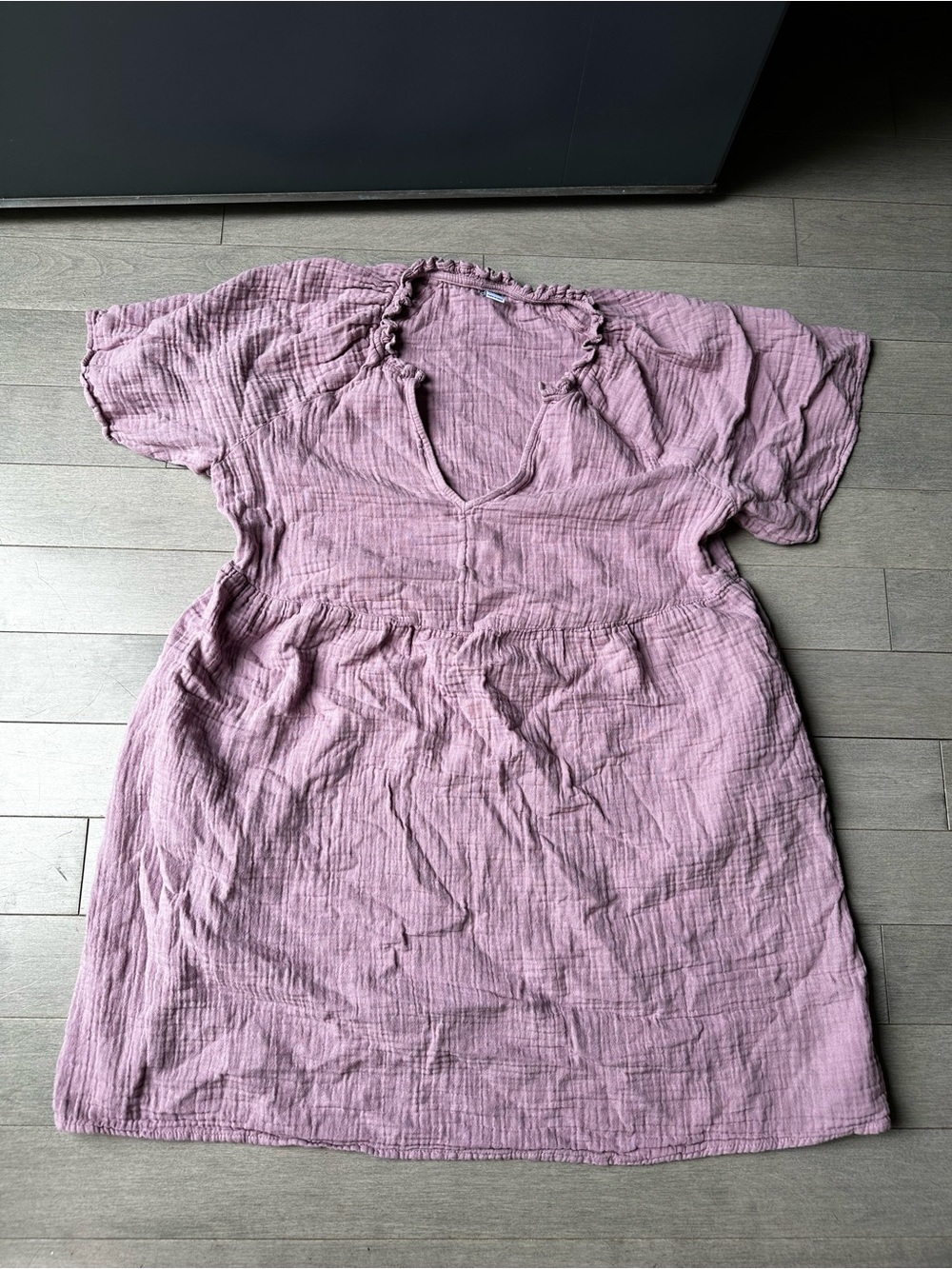 Women’s Old Navy Split-Neck Crinkle Gauze Mini Swing Dress Size L Mauve Purple